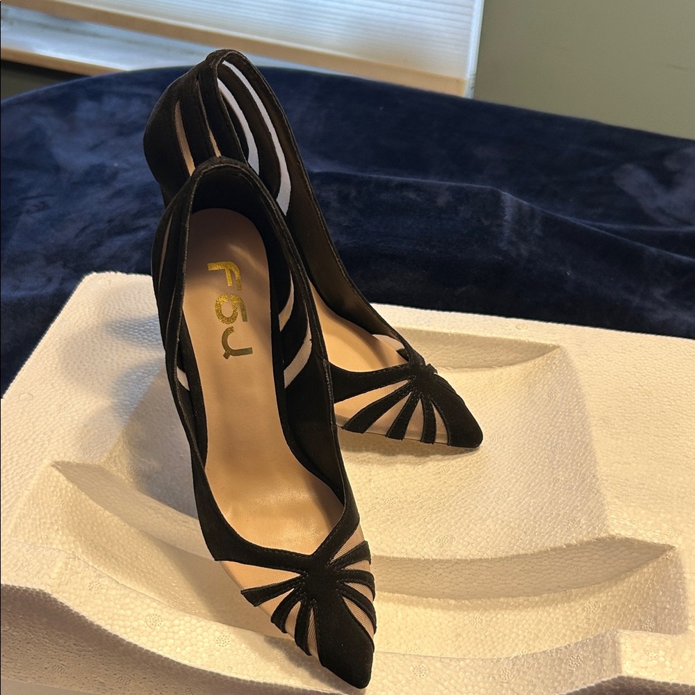 FSJ Black suede and mesh Women's Heels
